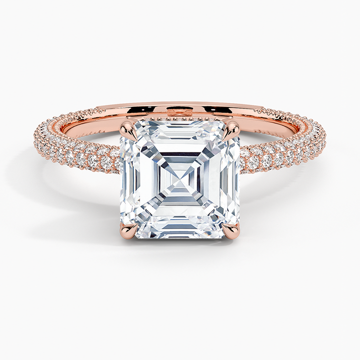 Asscher 3-row pave setting