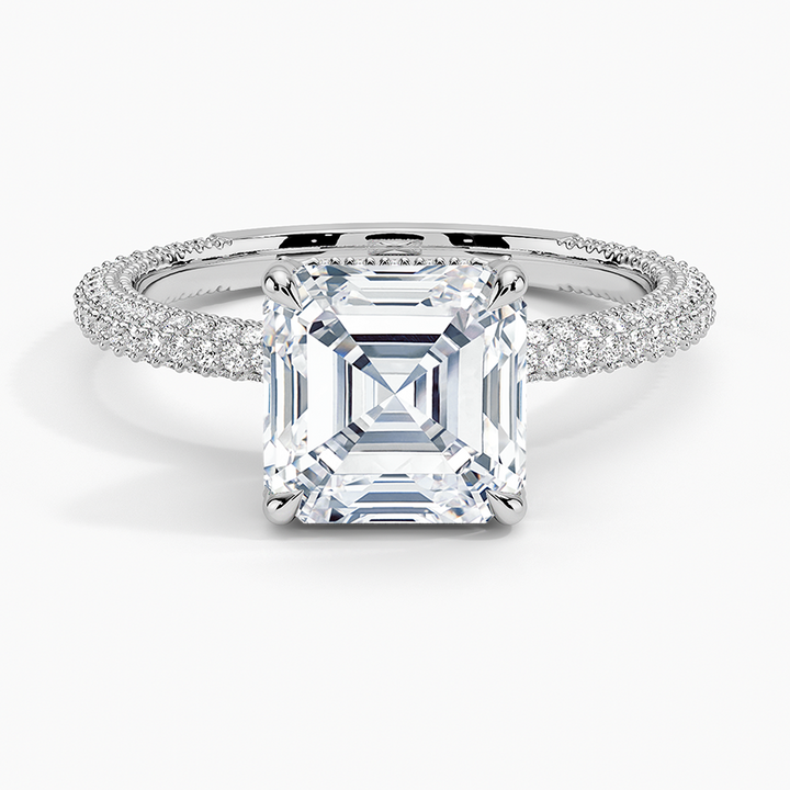 Asscher 3-row pave setting
