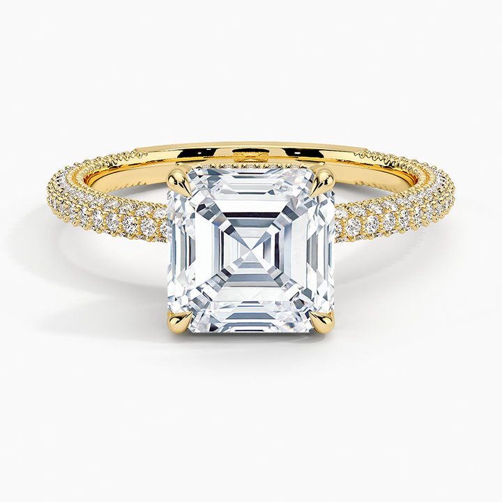 Asscher 3-row pave setting