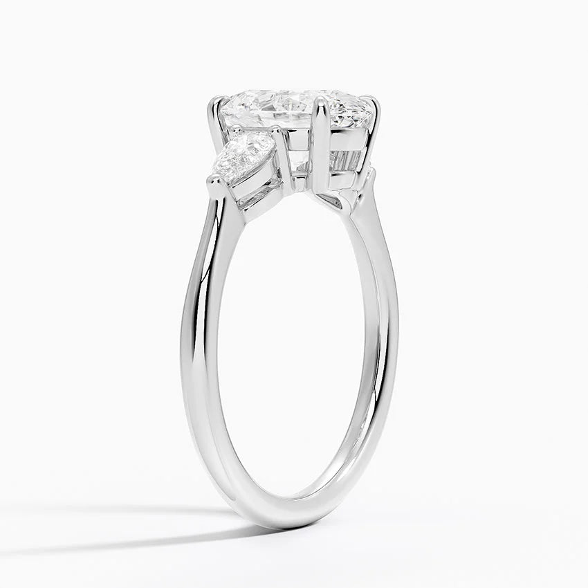 Oval Trilogy Lab Grown Engagement Ring With Pear side stones