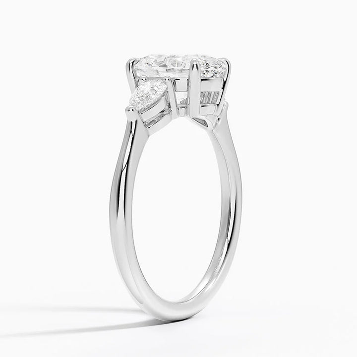 Oval Trilogy Lab Grown Engagement Ring With Pear side stones