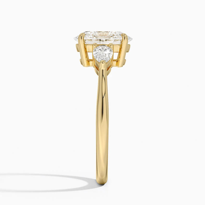 Oval Trilogy Lab Grown Engagement Ring With Pear side stones