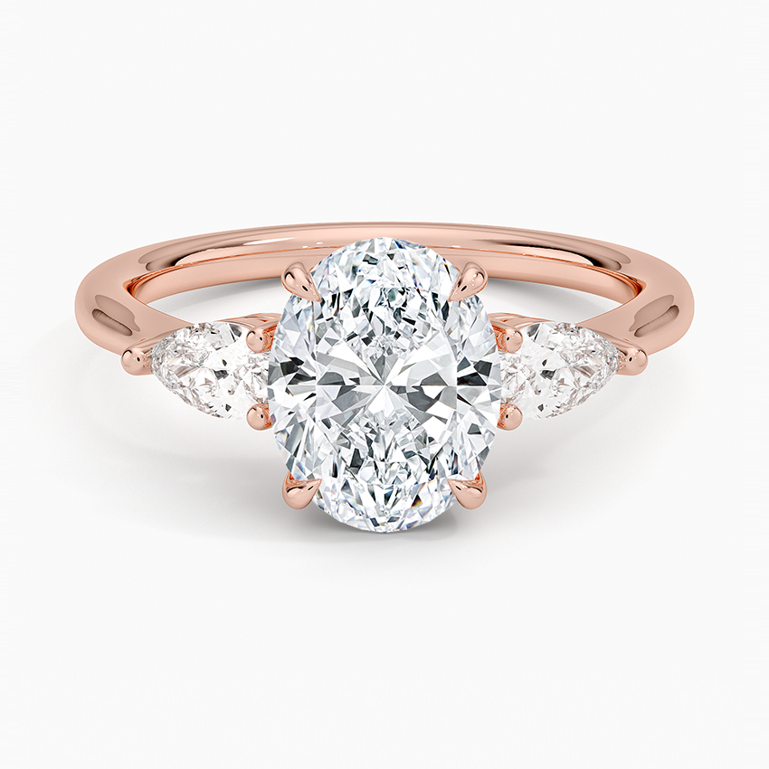 Oval Trilogy Lab Grown Engagement Ring With Pear side stones