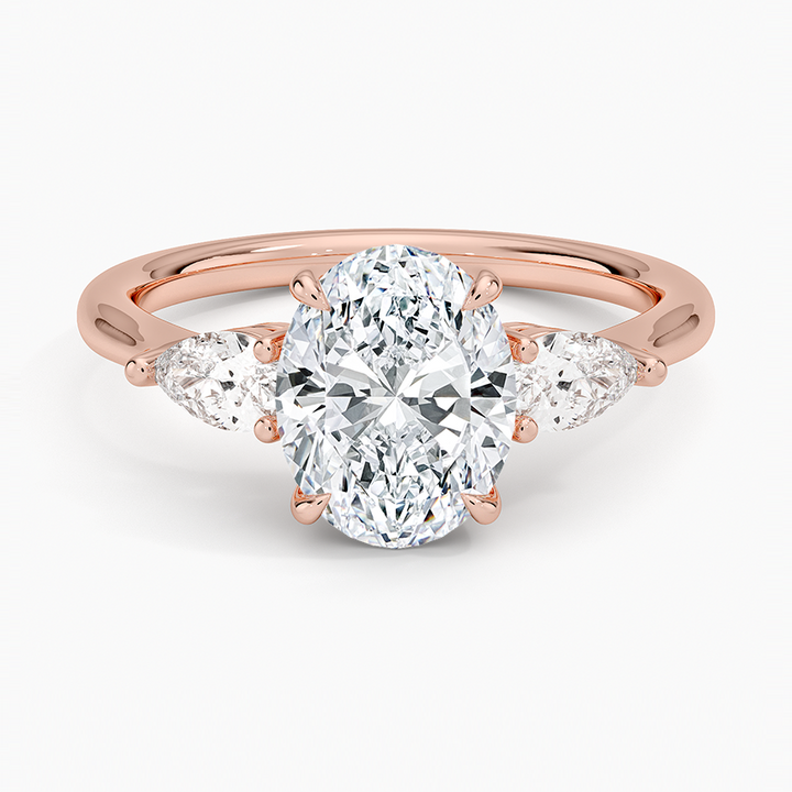 Oval Trilogy Lab Grown Engagement Ring With Pear side stones