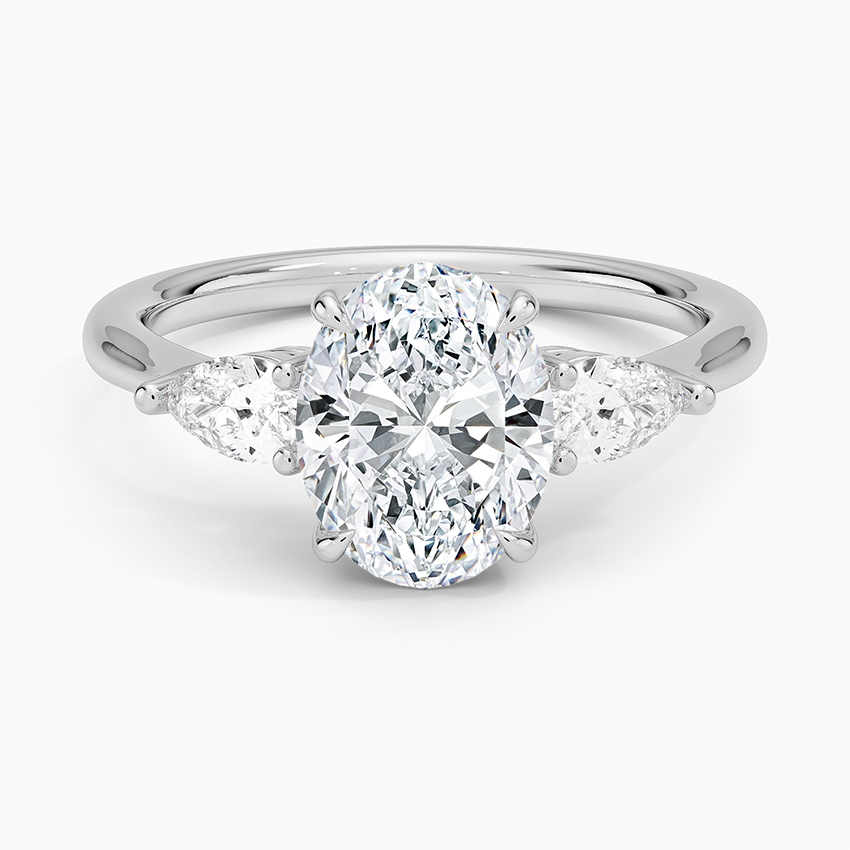 Oval Trilogy Lab Grown Engagement Ring With Pear side stones