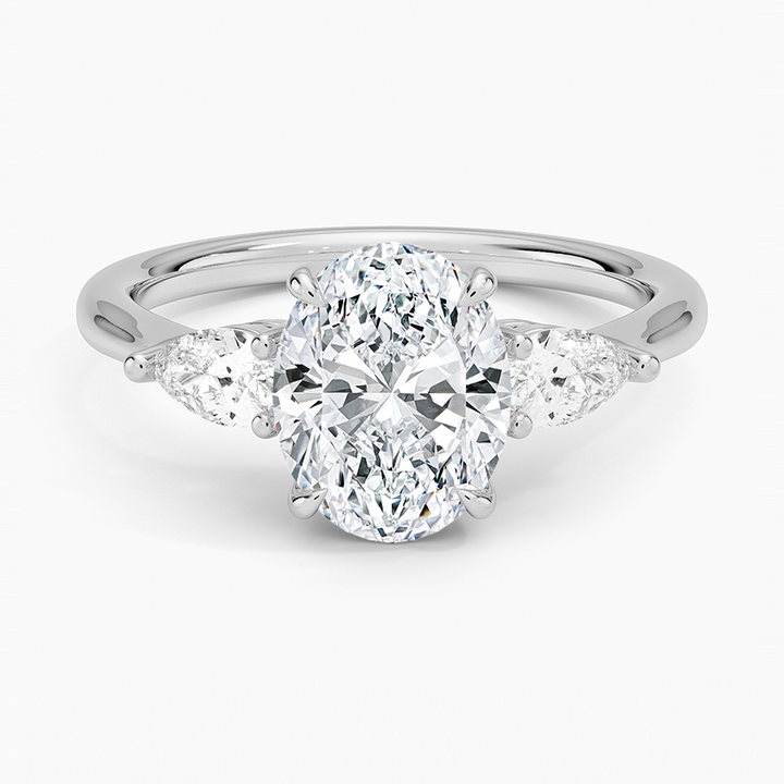 Oval Trilogy Lab Grown Engagement Ring With Pear side stones