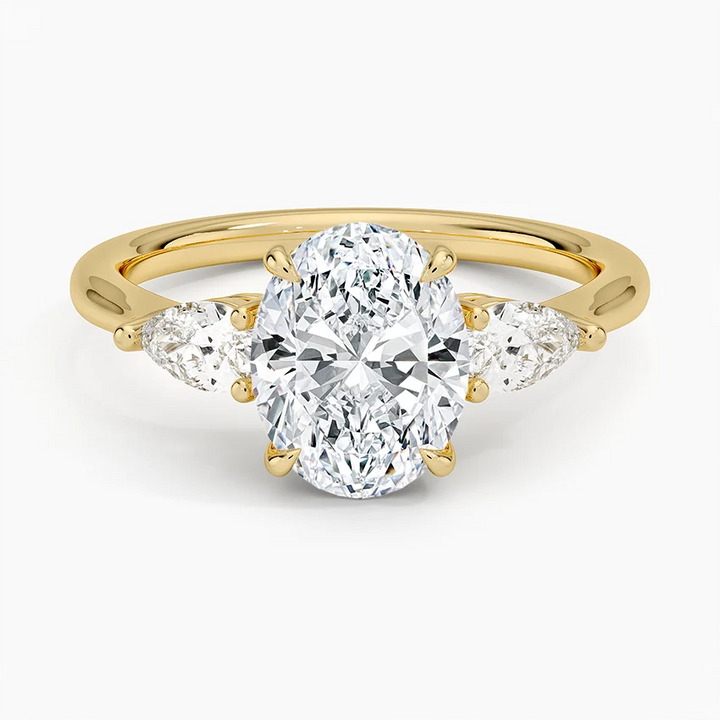 Oval Trilogy Lab Grown Engagement Ring With Pear side stones