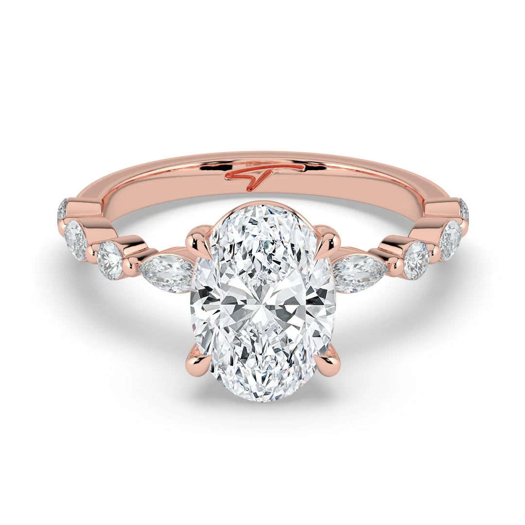 Oval diamond engagement ring with mixed shape diamond band
