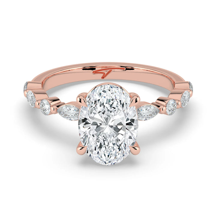Oval diamond engagement ring with mixed shape diamond band