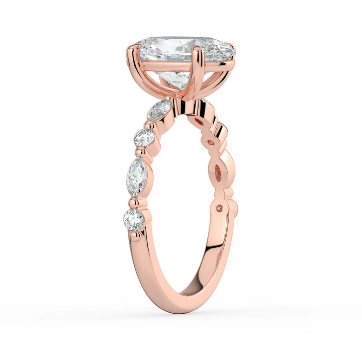 Lara – Oval Engagement Ring with Marquise & Round Diamond Band