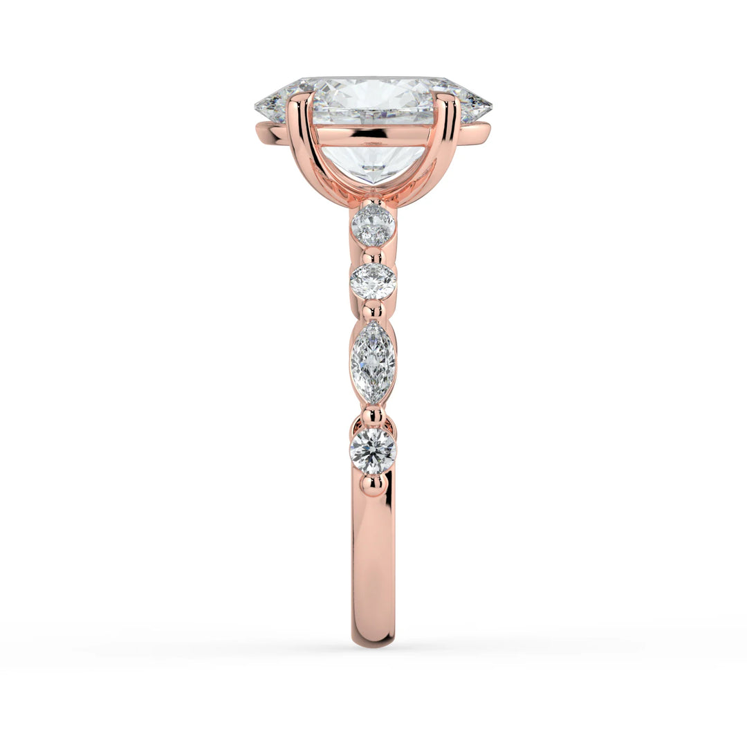 Lara – Oval Engagement Ring with Marquise & Round Diamond Band