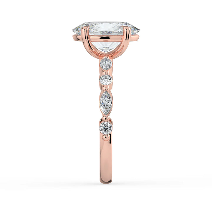 Lara – Oval Engagement Ring with Marquise & Round Diamond Band