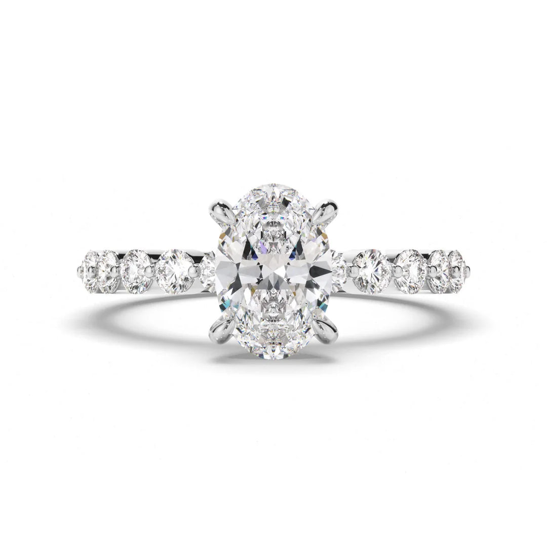 Luna oval engagement ring with round diamond accent band