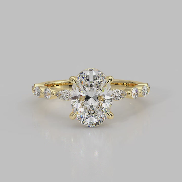Lara – Oval Engagement Ring with Marquise & Round Diamond Band